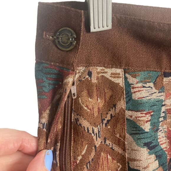 Vintage Toni Garment for CC Magic Pleated Skirt 27in Waist Brown Geometric - Picture 8 of 8